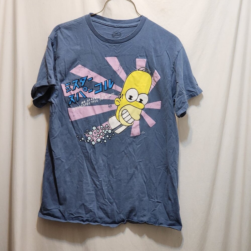 The Simpsons‎ Homer Japanese Mr Sparkle Cadet Blue T-Shirt Tee Mad Engine M